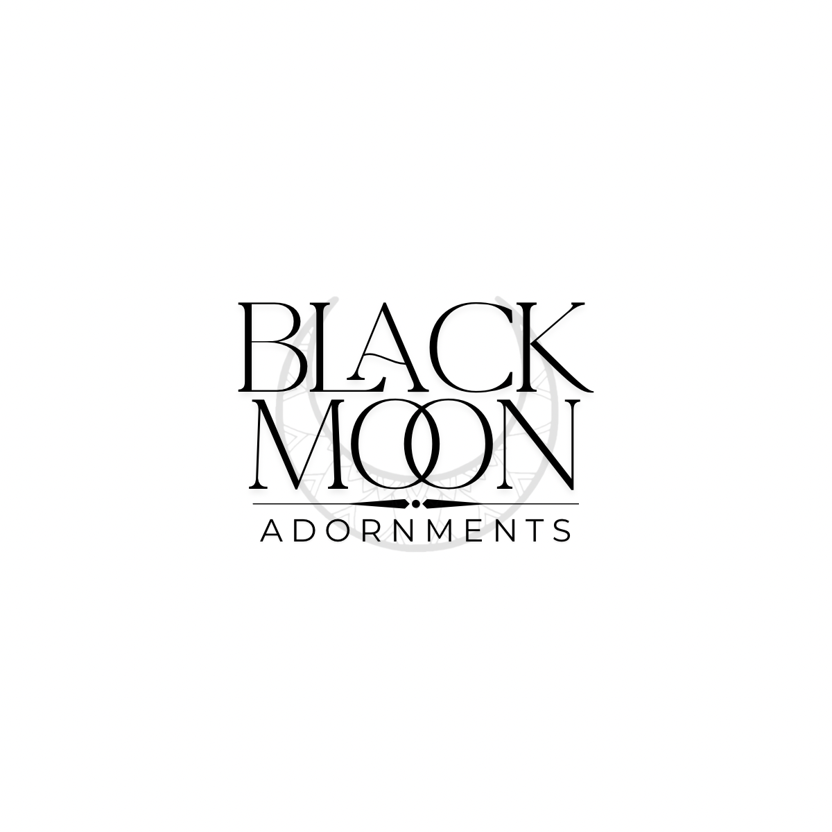 Black Moon Adornments logo with text on a white background.